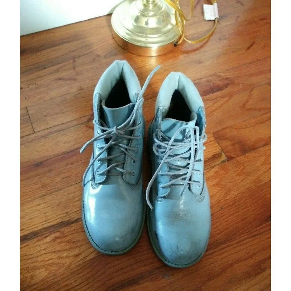 Girls Timberland ankle Boots Sz 2 waterproof leather Youth Unisex blue USED